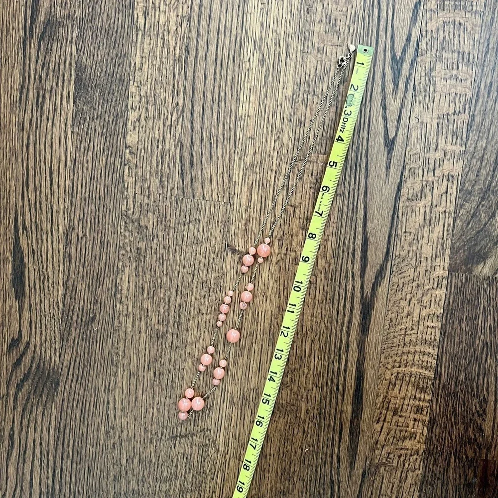J. Crew Long Pink Peach Salmon Beaded Station Necklace on Gold Tone Chain